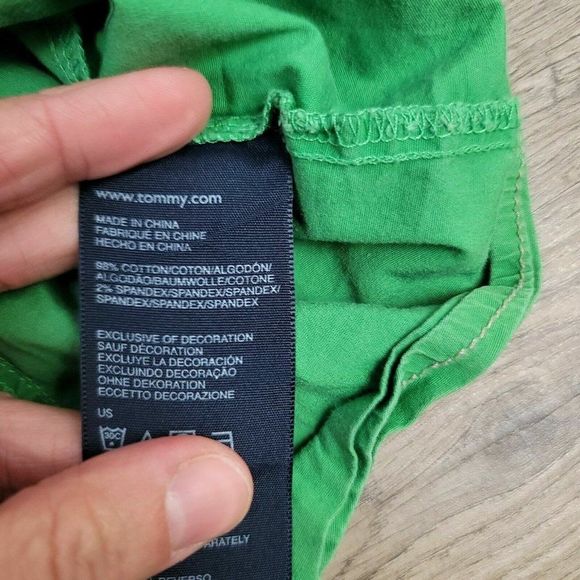 Tommy Hilfiger T-Shirt Button Up Green Solid Polo Shirt Short Sleeve 90s Y2K L - Picture 7 of 8